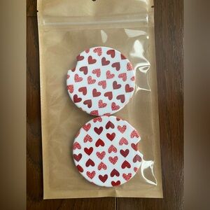 New set of 2 Rosey Cheetah Hearts Car Coasters